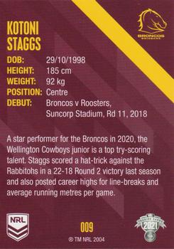 2021 NRL Traders #009 Kotoni Staggs Back